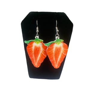 3D Double-Side Acrylic Strawberry Dangle Drop Hook Earrings