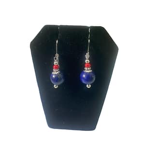 Blue Lapis Lazuli Red Coral Earrings Handmade
