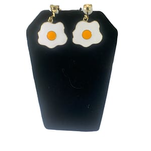Fried Egg Charm Stud Earrings Dangle Clip-On