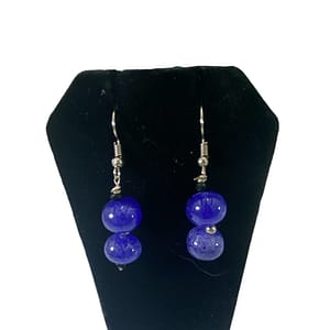 Untreated Blue Onyx Round Shape Beads Earrings