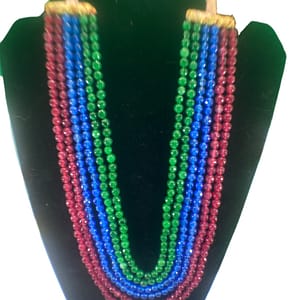 ENHANCED RUBY, EMERALD & SAPPHIRE ROUND BEADS NECKLACE