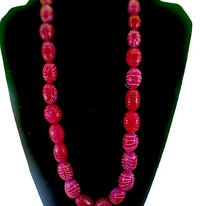 Ruby Oval Carved Beads Necklace