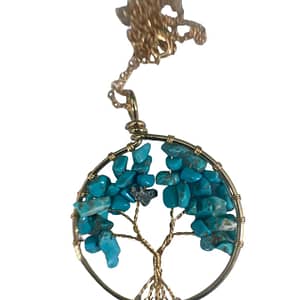 Turquoise Gem Tree Of Life Water-Drop Necklace