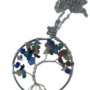 Natural Rainbow Cat Eye Gems Tree Of Life Necklace