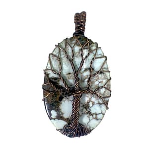 White Turquoise Gemstone Copper Wire Wrapped Pendant 2.3"