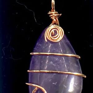 Amethyst Gemstone Rose Gold Colored Copper Wire Wrap  Necklace