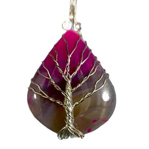 Pear Natural Botswana Agate Silver Plated Wire Wrapped Handmade Pendant