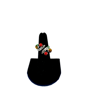 Tiger Eye, Red Coral Gemstone Handmade Ring