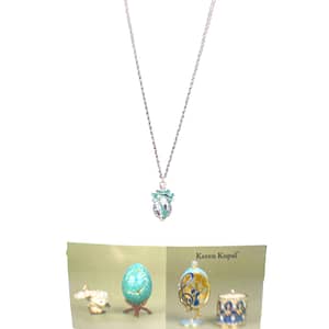 Silver & Light Green Egg Pendant Necklace with crystals by Keren Kopal
