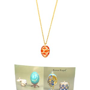 Elephant Gold & Red Egg Pendant Necklace with crystals by Keren Kopal