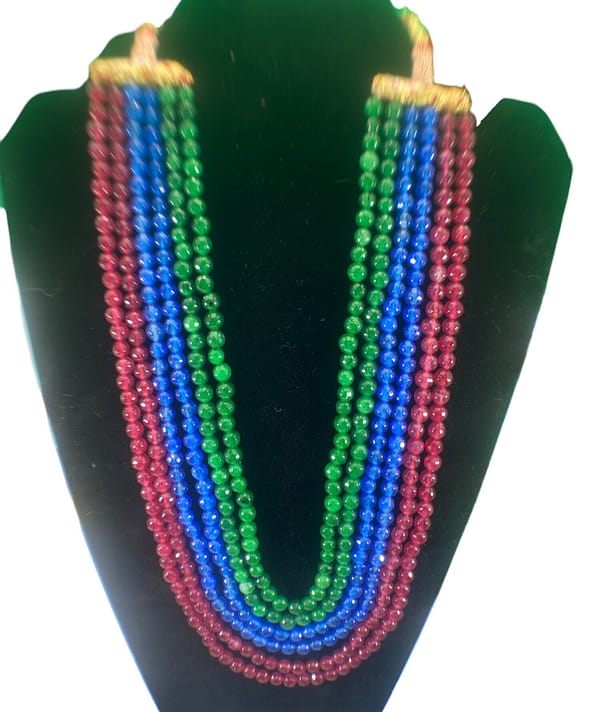 ENHANCED RUBY, EMERALD & SAPPHIRE ROUND BEADS NECKLACE