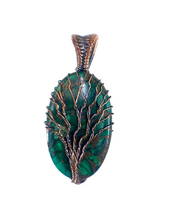 Copper Malachite Gemstone Handmade Copper Wire Wrap Pendant